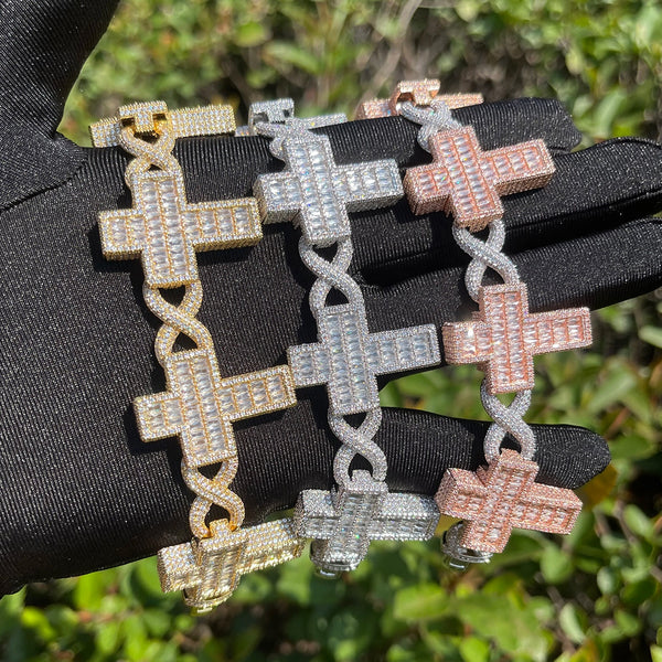 Infinity Link Baguette Cross Bracelet
