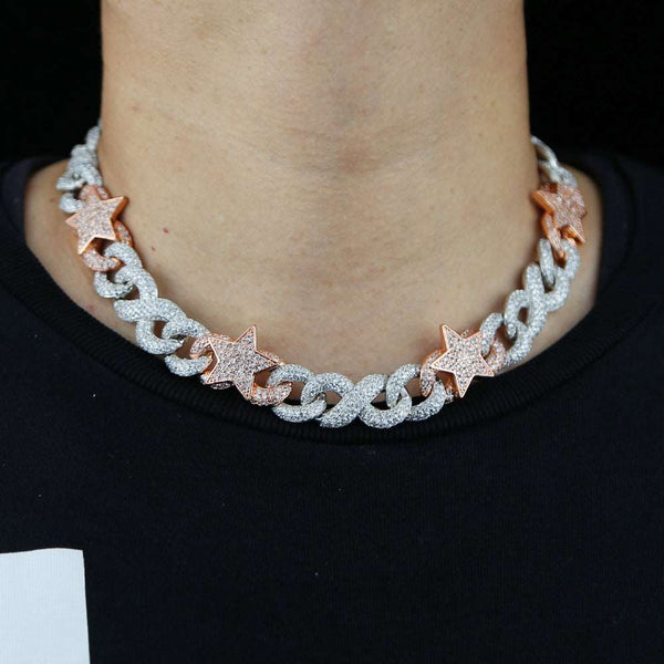 New Two Tone Eye/Star Cuban Necklace