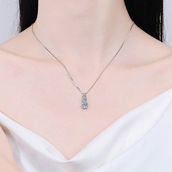 1.8CT 3 Moissanite Diamond 925 Sterling Sliver Necklace