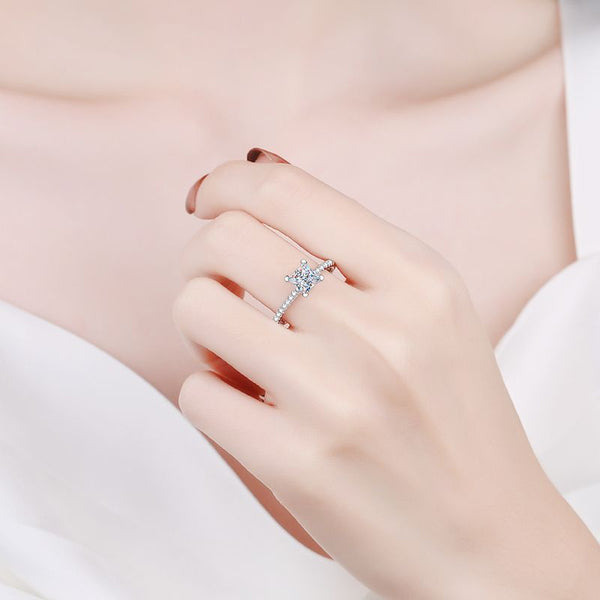 Real 1ct 2ct Princess Cut Moissanite Rings