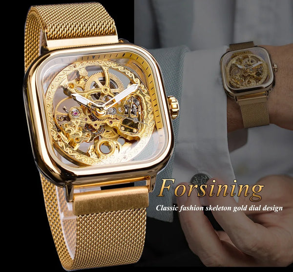 FORSINING Square Skeleton Mechanical Watch