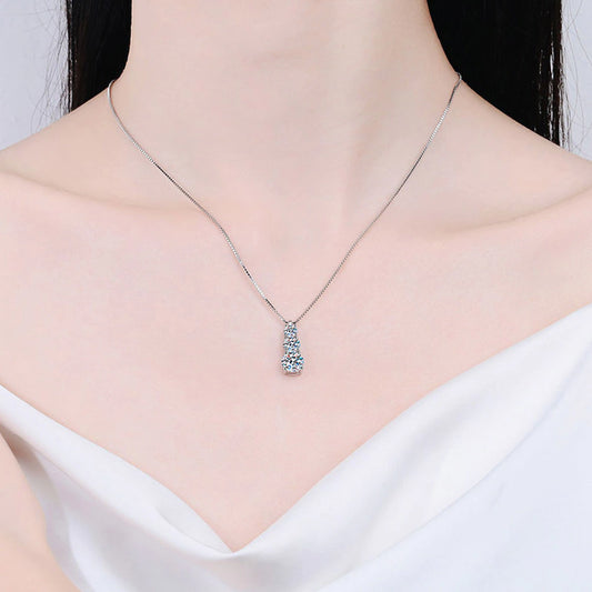 1.8CT 3 Moissanite Diamond 925 Sterling Sliver Necklace - Drip lordss